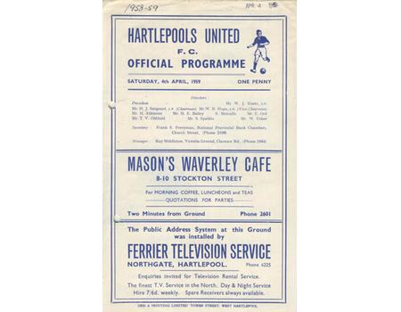 HARTLEPOOLS UNITED V BARROW 1959 FOOTBALL PROGRAMME (RECORD LEAGUE WIN 10-1)