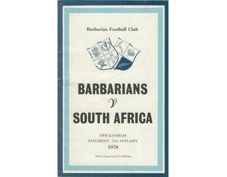 BARBARIANS V SOUTH AFRICA 1970 RUGBY PROGRAMME (+ DINNER MENU)