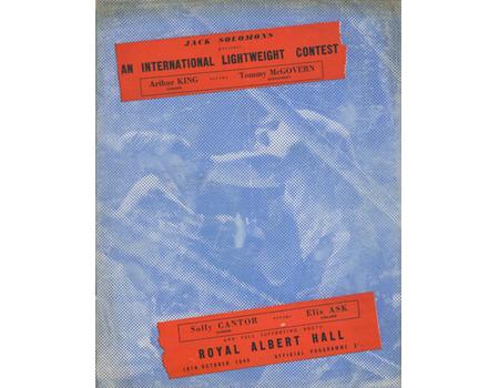 ARTHUR KING V TOMMY MCGOVERN 1949 BOXING PROGRAMME