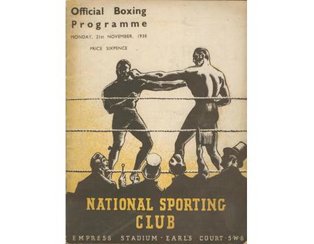 ARTHUR DANAHAR V DAVE FINN 1938 BOXING PROGRAMME