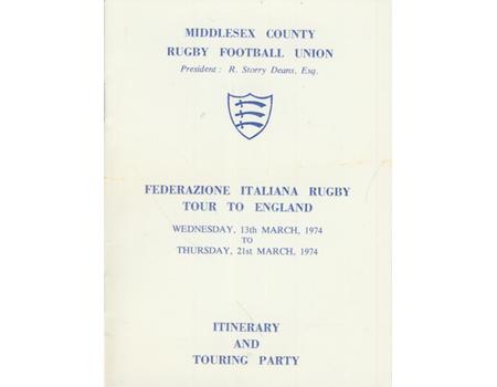 ITALY RUGBY TOUR TO ENGLAND 1974 ITINERARY AND TOUR PARTY