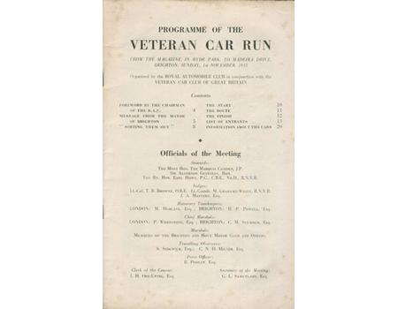 LONDON TO BRIGHTON VETERAN CAR RUN 1953 OFFICIAL PROGRAMME