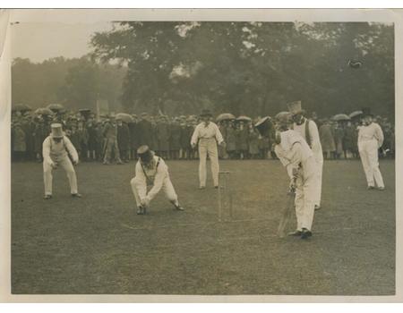 CRICKET MATCH RE-ENACTMENT 1920S PRESS PHOTOGRAPH