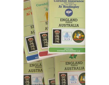 ENGLAND V AUSTRALIA 1989 CRICKET PROGRAMMES - ALL SIX TESTS & ONE DAY INTERNATIONALS (8 IN TOTAL)