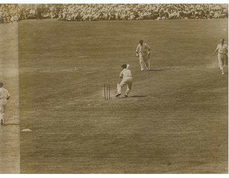 ENGLAND V AUSTRALIA 1934 (OLD TRAFFORD) CRICKET PHOTOGRAPH - LEYLAND CUTS THROUGH THE SLIPS