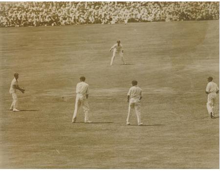 ENGLAND V AUSTRALIA 1934 (OLD TRAFFORD) CRICKET PHOTOGRAPH - LEYLAND CUTS THROUGH THE SLIPS