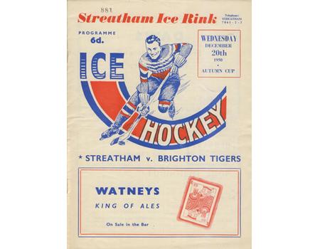 STREATHAM V BRIGHTON TIGERS 1950-51 ICE HOCKEY PROGRAMME
