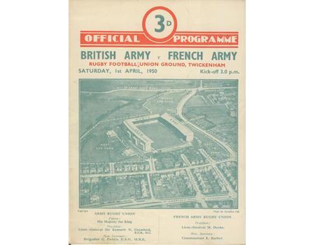BRITISH ARMY V FRENCH ARMY 1950 RUGBY PROGRAMME