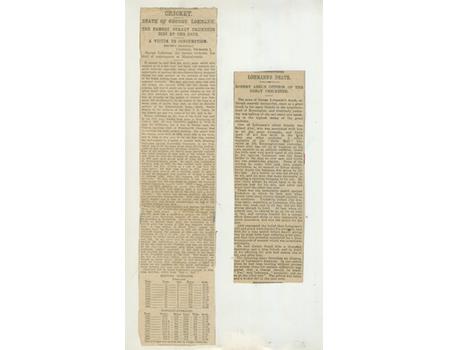 DEATH OF GEORGE LOHMANN (SURREY & ENGLAND) 1901 - 2 ORIGINAL CRICKET PRESS CUTTINGS