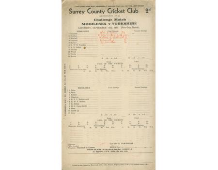 MIDDLESEX V YORKSHIRE 1937 CRICKET SCORECARD