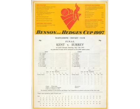 KENT V SURREY 1997 (BENSON & HEDGES CUP FINAL) CRICKET SCORECARD