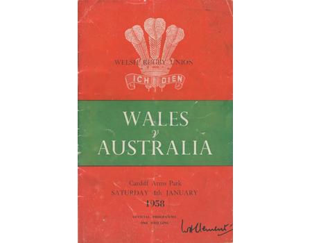 WALES V AUSTRALIA 1958 RUGBY UNION PROGRAMME