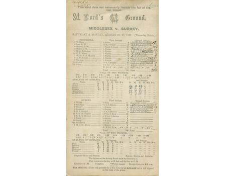 MIDDLESEX V SURREY 1927 CRICKET SCORECARD