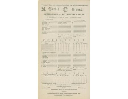 MIDDLESEX V NOTTINGHAMSHIRE 1935 CRICKET SCORECARD