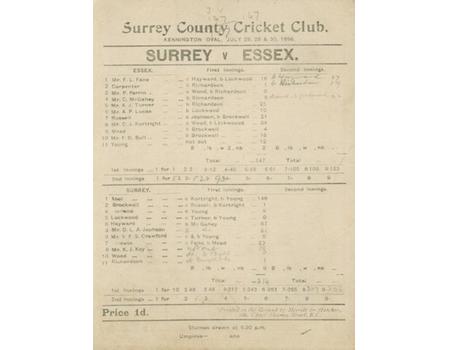 SURREY V ESSEX 1898 CRICKET SCORECARD