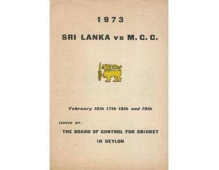 SRI LANKA V ENGLAND 1973 CRICKET PROGRAMME