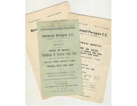 NORWOOD PARAGON CYCLING CLUB TIME TRIAL OFFICIAL RESULTS 1953 TO 1955