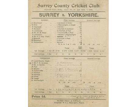 SURREY V YORKSHIRE 1896 CRICKET SCORECARD