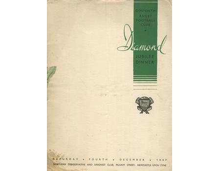 GOSFORTH RUGBY FOOTBALL CLUB DIAMOND JUBILEE DINNER 1937 MENU CARD
