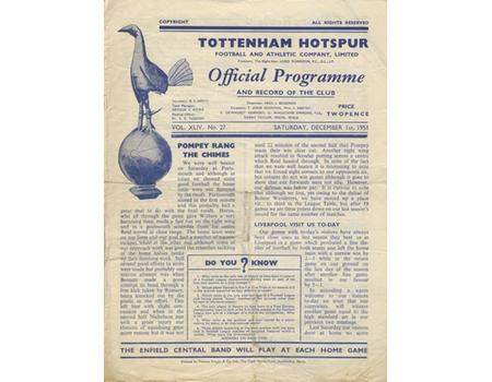 TOTTENHAM HOTSPUR V LIVERPOOL 1951-52 FOOTBALL PROGRAMME