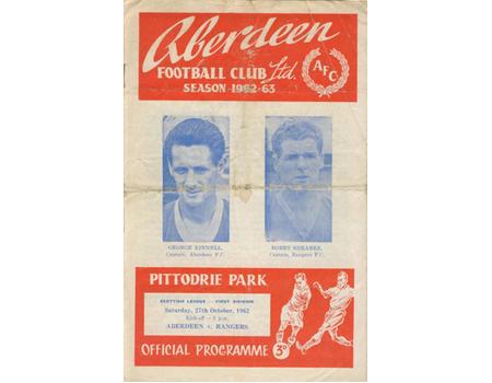 ABERDEEN V RANGERS 1962-63 FOOTBALL PROGRAMME