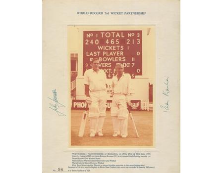 JOHN JAMESON AND ROHAN KANHAI (WARWICKSHIRE) 1974 SIGNED PHOTOGRAPH - RECORD PARTNERSHIP