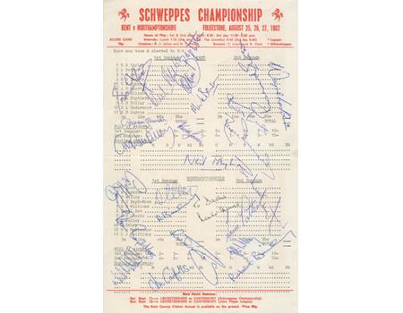 KENT V NORTHAMPTONSHIRE 1982 SIGNED CRICKET SCORECARD