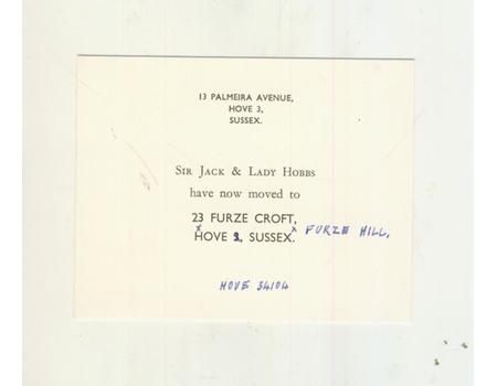 SIR JACK & LADY HOBBS - CHANGE OF ADDRESS CARD
