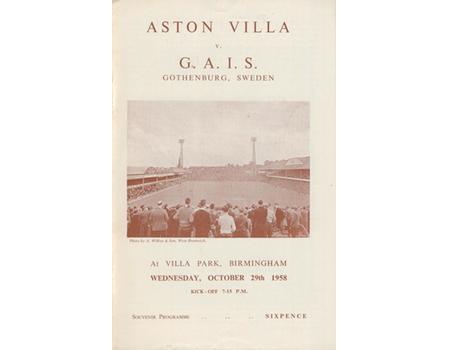 ASTON VILLA V GAIS (GOTHENBURG) 1958-59 FOOTBALL PROGRAMME