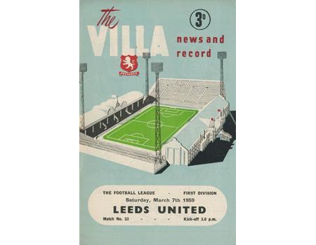 ASTON VILLA V LEEDS UNITED 1958-59 FOOTBALL PROGRAMME