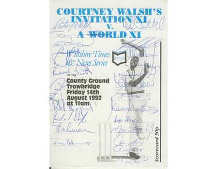 COURTNEY WALSH XI V REST OF WORLD XI 1992 SIGNED CRICKET SCORECARD