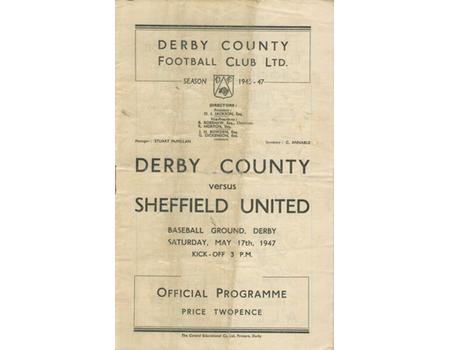 DERBY COUNTY V SHEFFIELD UNITED 1946-47 FOOTBALL PROGRAMME