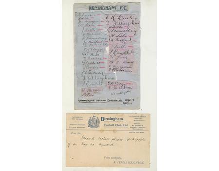 BIRMINGHAM CITY FOOTBALL CLUB AUTOGRAPHS 1930-31