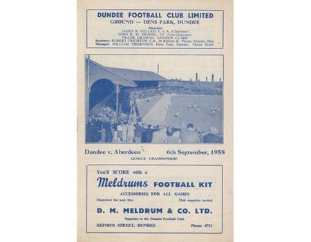 DUNDEE V ABERDEEN 1958-59 FOOTBALL PROGRAMME