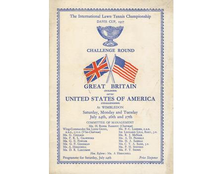 GREAT BRITAIN V UNITED STATES OF AMERICA 1937 (DAVIS CUP) TENNIS PROGRAMME