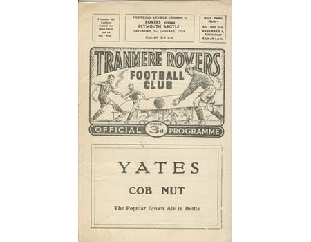 TRANMERE ROVERS V PLYMOUTH ARGYLE 1958-59 FOOTBALL PROGRAMME