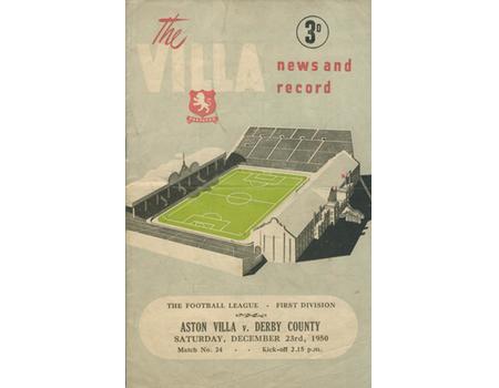 ASTON VILLA V DERBY COUNTY 1950-51 FOOTBALL PROGRAMME