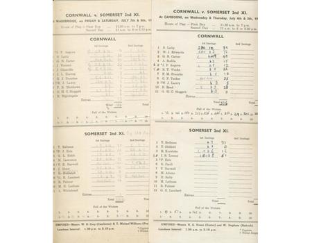 CORNWALL V SOMERSET 2NDS 1961 & 1962 CRICKET SCORECARDS (2)