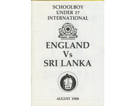 ENGLAND V SRI LANKA (UNDER 17) 1988 CRICKET PROGRAMME