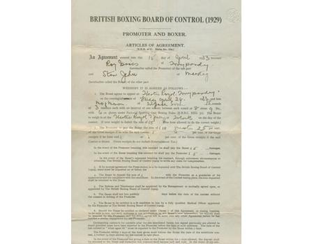 STANLEY JEHU 1933 SIGNED BOXING CONTRACT