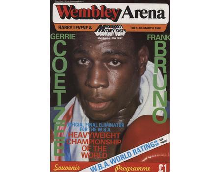 GERRIE COETZEE V FRANK BRUNO 1986 BOXING PROGRAMME