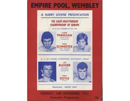 CHRIS FINNEGAN V RUDI SCHMIDTKE 1972 BOXING PROGRAMME