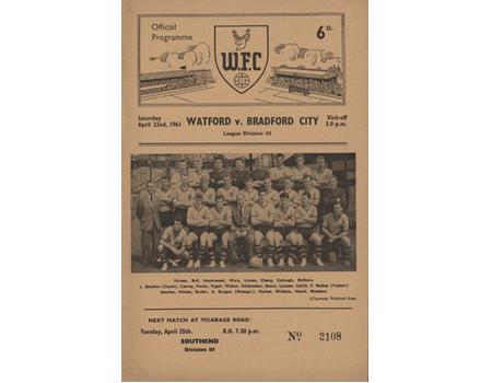 WATFORD V BRADFORD CITY 1960-61 FOOTBALL PROGRAMME