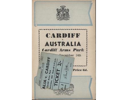CARDIFF V AUSTRALIA 1957 RUGBY PROGRAMME