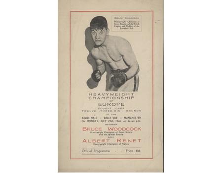 BRUCE WOODCOCK V ALBERT RENET 1946 BOXING PROGRAMME