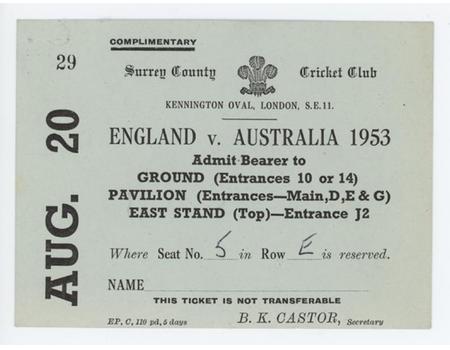 ENGLAND V AUSTRALIA 1953 (OVAL) CRICKET TICKET