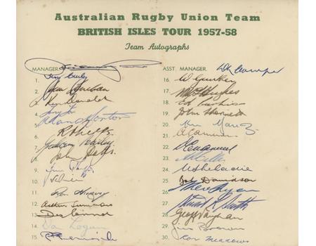 AUSTRALIA 1957-58 (BRITISH ISLES TOUR) AUTOGRAPH SHEET