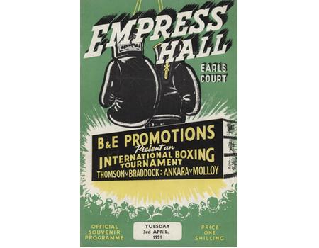 BILLY THOMPSON V JACKIE BRADDOCK 1951 BOXING PROGRAMME