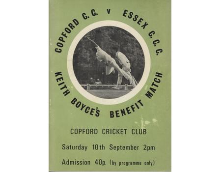 COPFORD CC V ESSEX CCC 1977 (KEITH BOYCE BENEFIT) CRICKET PROGRAMME - SIGNED BY ESSEX