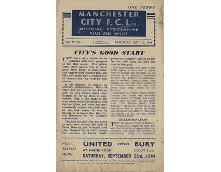 MANCHESTER CITY V LIVERPOOL 1944-45 FOOTBALL PROGRAMME